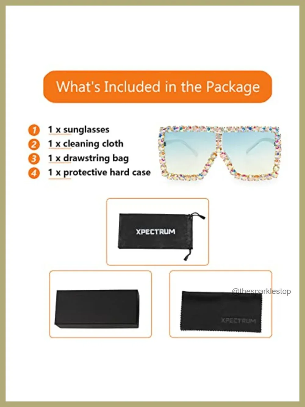 Extra Large Square Rhinestone Sunglasses UV400 Concert Glasses